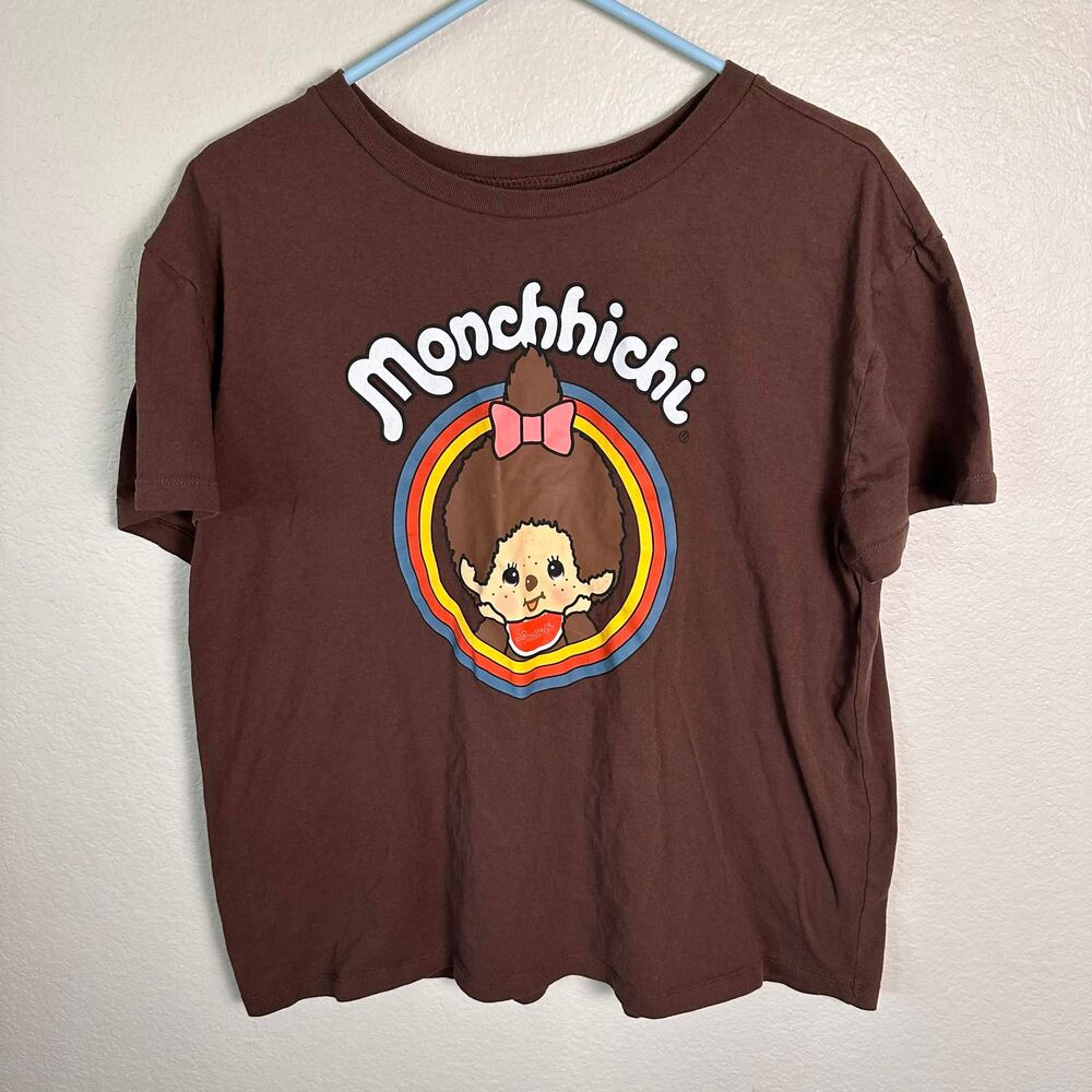 Monchhichi Graphic T-Shirt Brown Cotton Retro Character Tee Plus Size 2X